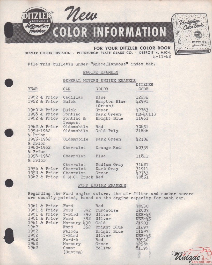 1950-1962 Ford Paint Charts PPG 8